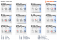 Kalender 2025 mit Ferien und Feiertagen Chile