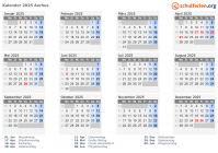 Kalender 2025 mit Ferien und Feiertagen Aarhus