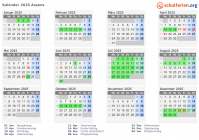 Kalender 2025 mit Ferien und Feiertagen Assens