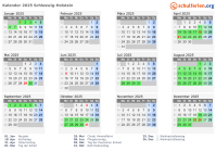 Kalender 2025 mit Ferien und Feiertagen Schleswig-Holstein