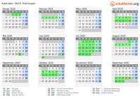 Kalender 2025 mit Ferien und Feiertagen Thüringen