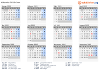 Kalender 2025 mit Ferien und Feiertagen Caen
