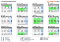 Kalender 2025 mit Ferien und Feiertagen Normandie