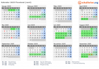 Kalender 2025 mit Ferien und Feiertagen Flevoland (nord)