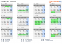 Kalender 2025 mit Ferien und Feiertagen Groningen