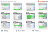 Kalender 2025 mit Ferien und Feiertagen Nordbrabant (süd)
