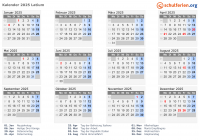 Kalender 2025 mit Ferien und Feiertagen Latium