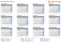 Kalender 2025 mit Ferien und Feiertagen Piemont