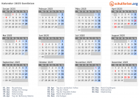 Kalender 2025 mit Ferien und Feiertagen Sardinien