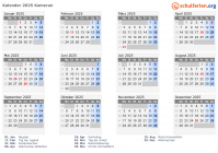 Kalender 2025 mit Ferien und Feiertagen Kamerun