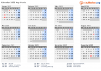 Kalender 2025 mit Ferien und Feiertagen Kap Verde