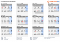 Kalender 2025 mit Ferien und Feiertagen Kolumbien
