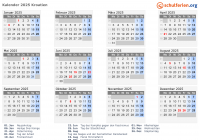 Kalender 2025 mit Ferien und Feiertagen Kroatien
