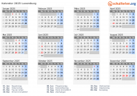 Kalender 2025 mit Ferien und Feiertagen Luxemburg