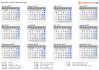 Kalender 2025 mit Ferien und Feiertagen Montenegro