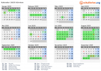 Kalender 2025 mit Ferien und Feiertagen Kärnten