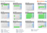 Kalender 2025 mit Ferien und Feiertagen Niederösterreich