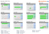 Kalender 2025 mit Ferien und Feiertagen Tirol