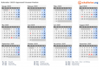 Kalender 2025 mit Ferien und Feiertagen Appenzell Ausserrhoden