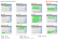 Kalender 2025 mit Ferien und Feiertagen Basel-Stadt