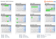 Kalender 2025 mit Ferien und Feiertagen Freiburg