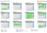 Kalender 2025 mit Ferien und Feiertagen Glarus