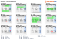 Kalender 2025 mit Ferien und Feiertagen Schaffhausen