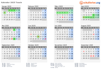 Kalender 2025 mit Ferien und Feiertagen Tessin