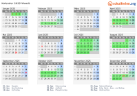 Kalender 2025 mit Ferien und Feiertagen Waadt