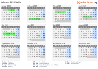 Kalender 2025 mit Ferien und Feiertagen Wallis