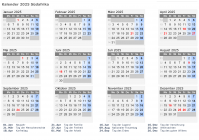 Kalender 2025 mit Ferien und Feiertagen Südafrika