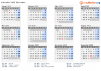 Kalender 2025 mit Ferien und Feiertagen Südsudan