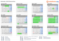 Kalender 2025 mit Ferien und Feiertagen Beneschau