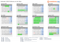 Kalender 2025 mit Ferien und Feiertagen Falkenau an der Eger