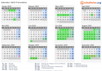 Kalender 2025 mit Ferien und Feiertagen Freiwaldau