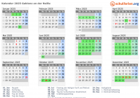 Kalender 2025 mit Ferien und Feiertagen Gablonz an der Neiße