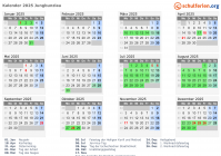 Kalender 2025 mit Ferien und Feiertagen Jungbunzlau