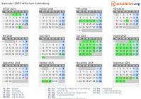 Kalender 2025 mit Ferien und Feiertagen Mährisch Schönberg