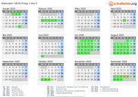 Kalender 2025 mit Ferien und Feiertagen Prag 1 bis 5
