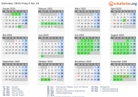 Kalender 2025 mit Ferien und Feiertagen Prag 6 bis 10