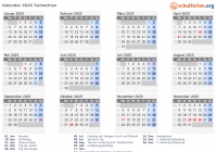 Kalender 2025 mit Ferien und Feiertagen Tschechien