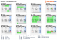 Kalender 2025 mit Ferien und Feiertagen Wildenschwert