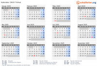 Kalender 2025 mit Ferien und Feiertagen Türkei