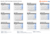 Kalender 2025 mit Ferien und Feiertagen Vereinigte Arabische Emirate