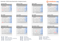 Kalender 2026 mit Ferien und Feiertagen Amerikanische Jungferninseln
