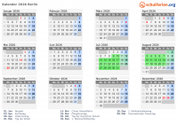Kalender 2026 mit Ferien und Feiertagen Berlin