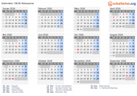 Kalender 2026 mit Ferien und Feiertagen Botsuana