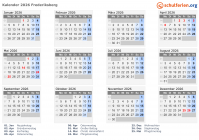 Kalender 2026 mit Ferien und Feiertagen Frederiksberg