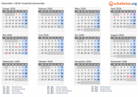 Kalender 2026 mit Ferien und Feiertagen Vesthimmerlands