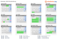 Kalender 2026 mit Ferien und Feiertagen Brandenburg